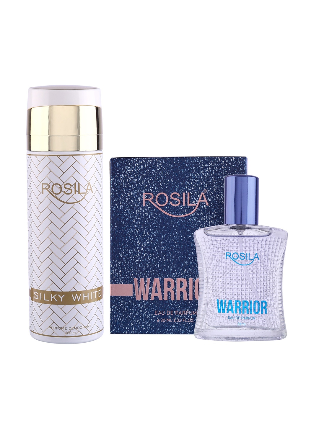 

ROSILA Set of Silky White Deodorant Body Spray 200ml & Warrior Eau de Parfum 30ml