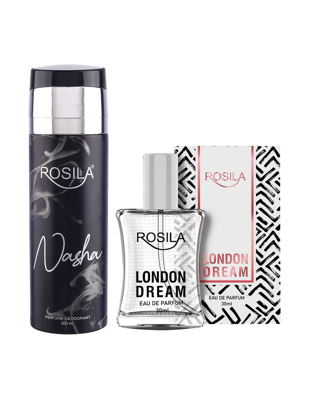 

ROSILA Combo of Nasha Deodorant Spray 200 ml & London Dream Eau De Parfum 30 ml, Black