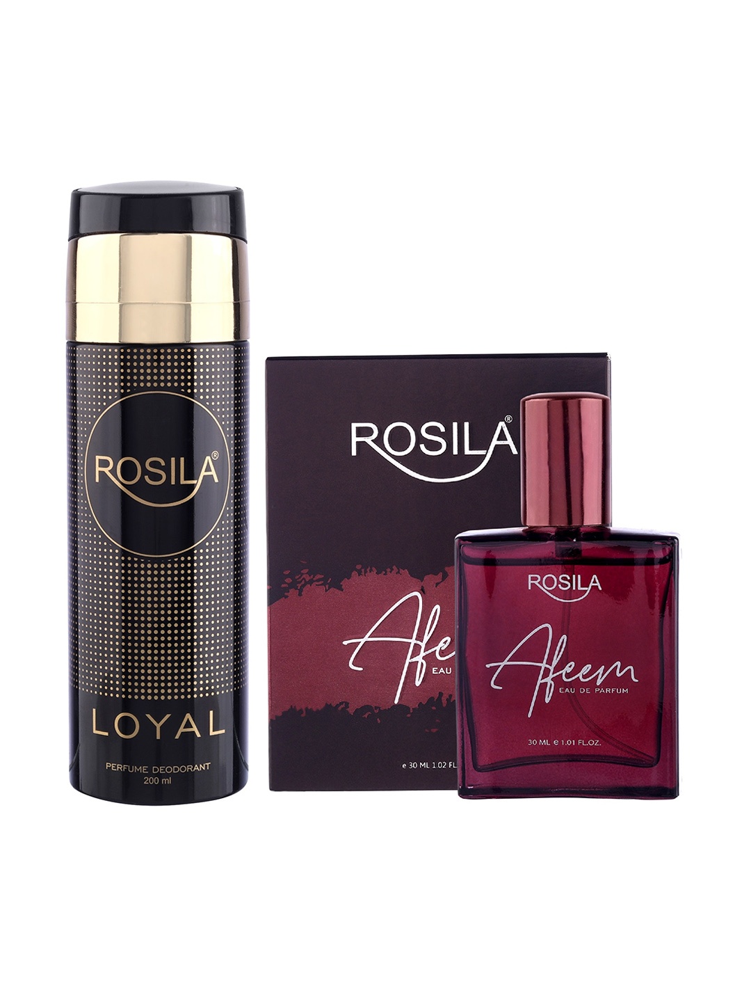 

ROSILA Set of Loyal Deodorant Body Spray 200ml & Afeem Eau de Parfum 30ml, Black