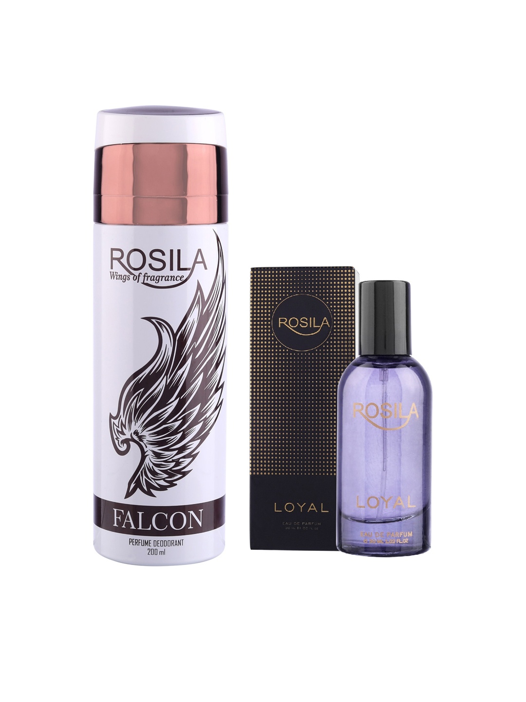 

ROSILA Set of Falcon Deodorant Body Spray 200ml & Loyal Eau de Parfum 30ml, White