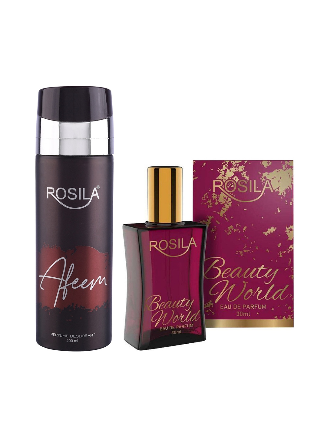 

ROSILA Combo of Afeem Deodorant 200 ml & Beauty World Eau De Parfum 30 ml, Maroon