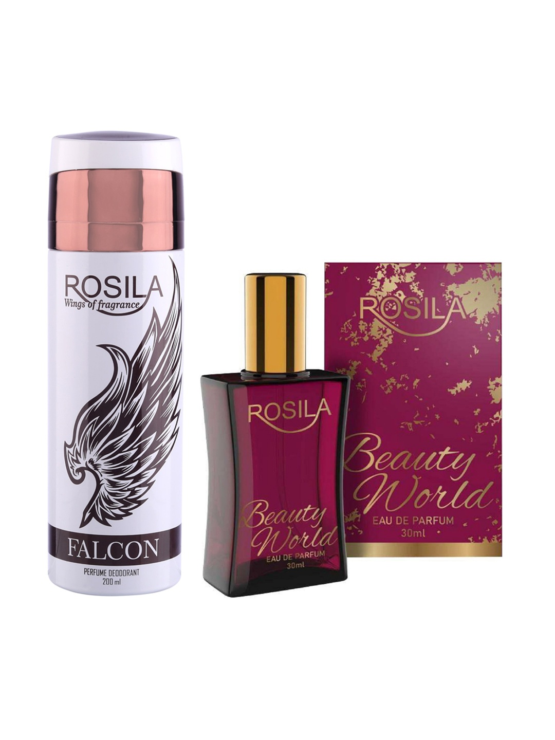 

ROSILA Falcon Deodorant Body Spray 200 ml & Beauty World Eau De Parfum 30 ml, White