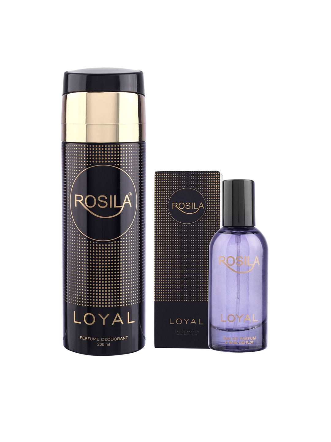 

ROSILA Combo of Loyal Deodorant Body Spray 200 ml & Eau De Parfum 30 ml, Black