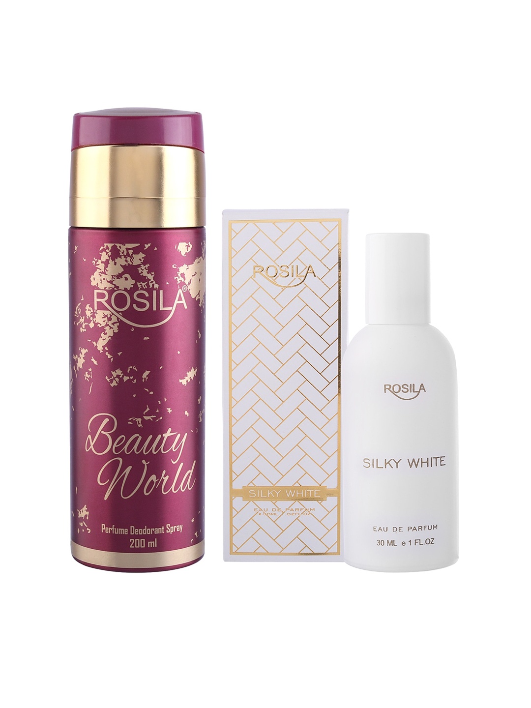 

ROSILA Set of Silky White Eau De Parfum 30 ml & Beauty World Deodorant 200 ml