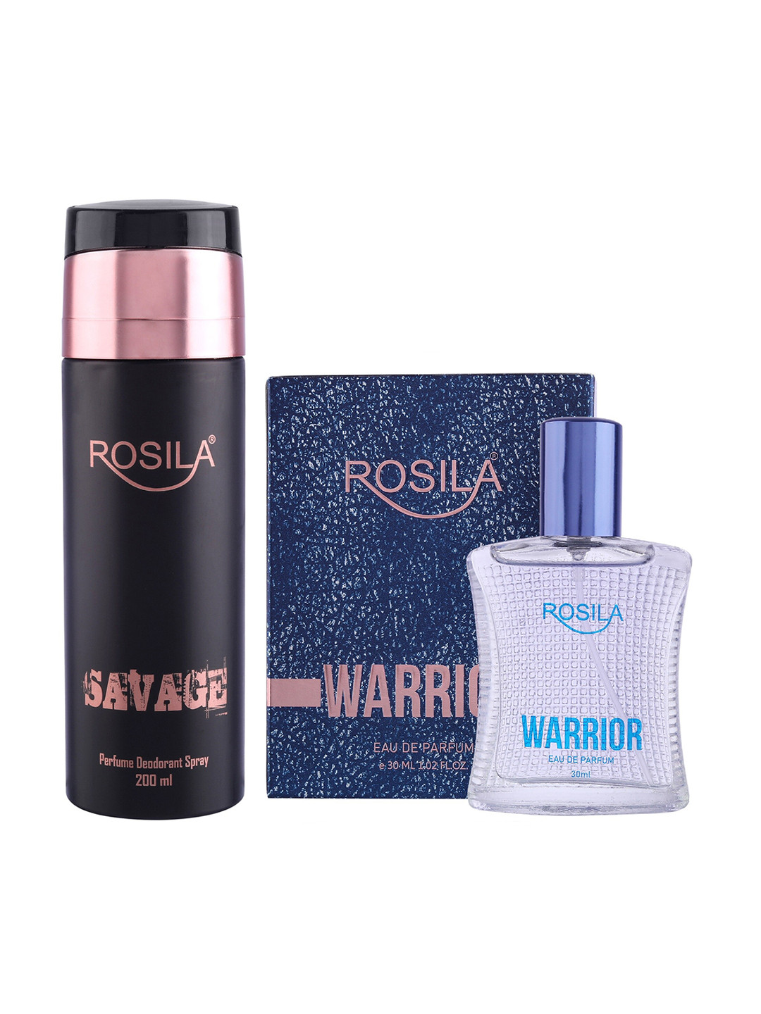 

ROSILA Combo of Savage Deodorant Body Spray 200 ml & Warrior Eau De Parfum 30 ml, Black