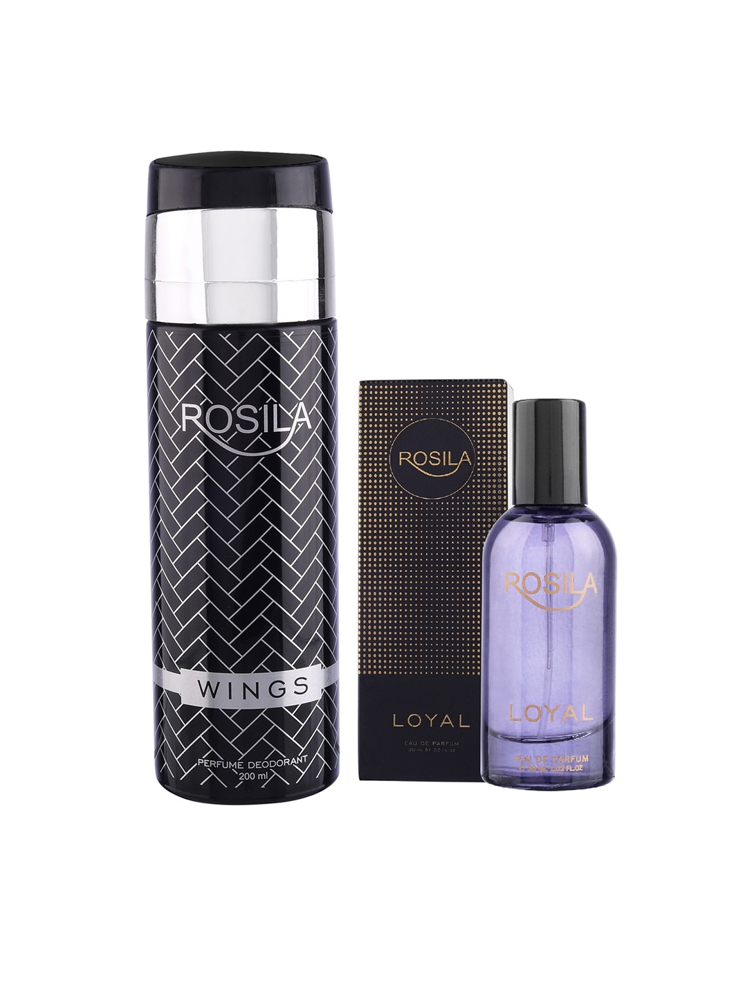 

ROSILA Set of Wings Deodorant Body Spray 200ml & Loyal Eau de Parfum 30ml, Black