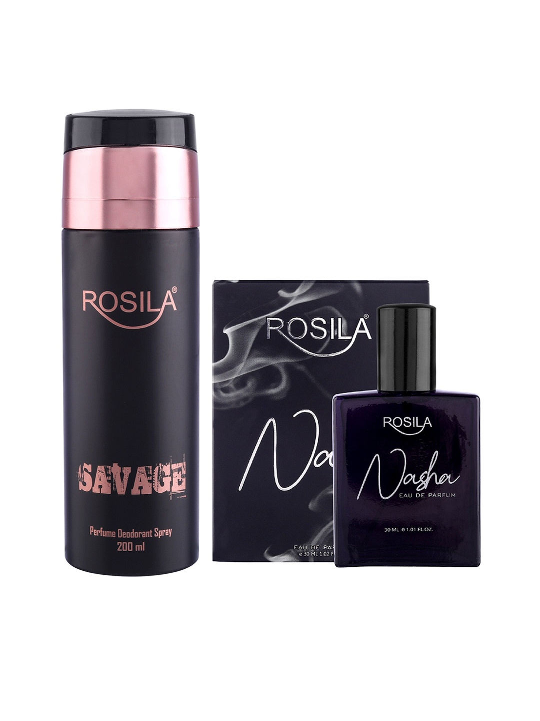 

ROSILA Savage Deodorant Body Spray 200ml With Nasha Perfumee EDP 30ml, Black