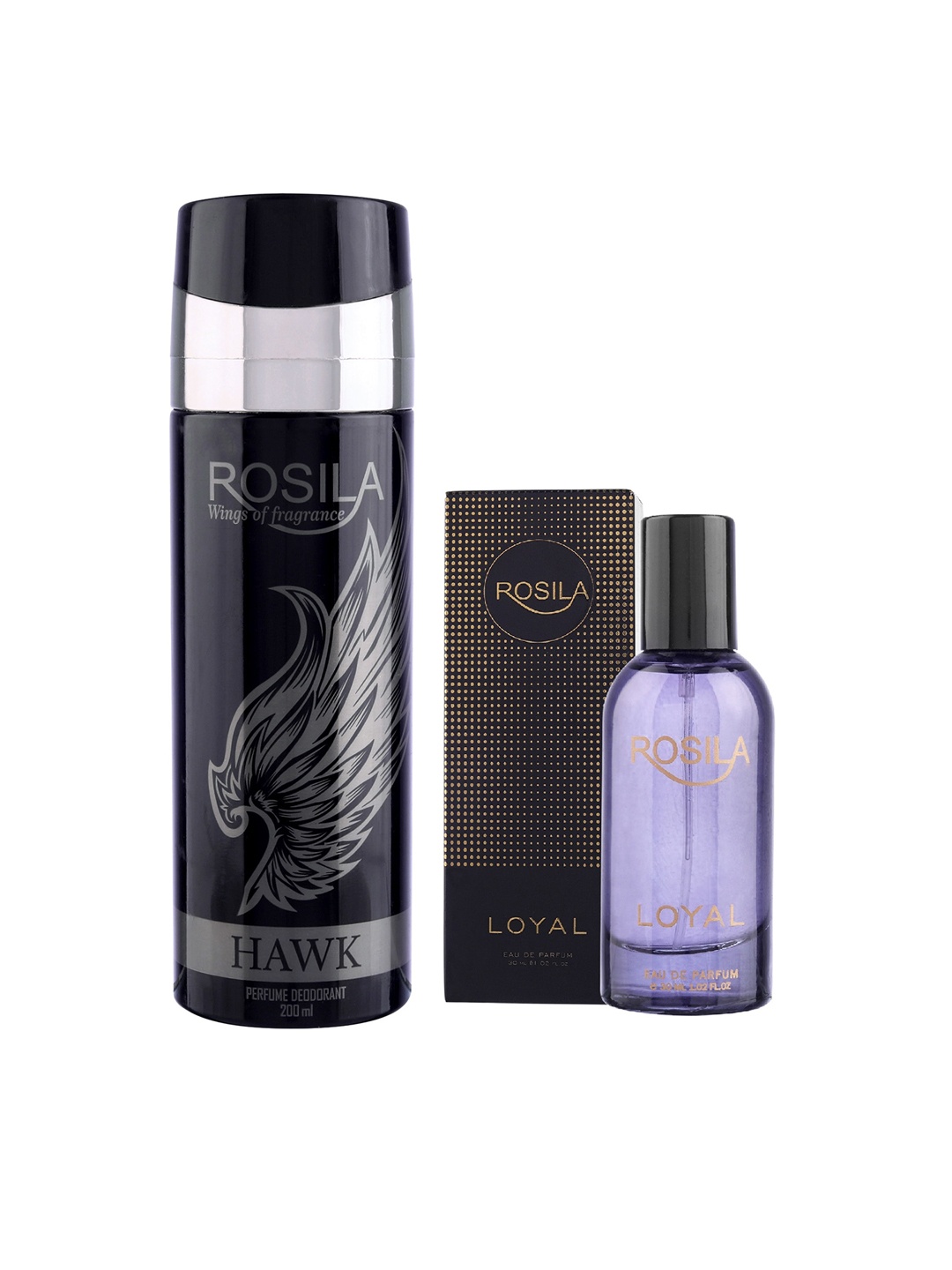 

ROSILA Set of Hawk Deodorant Body Spray 200ml & Loyal Eau de Parfum 30ml, Black