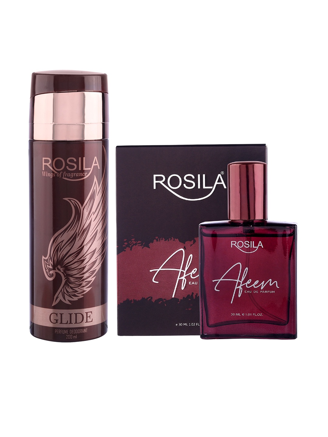 

ROSILA Set of Afeem Eau De Parfum 30 ml & Glide Deodorant 200 ml, Burgundy