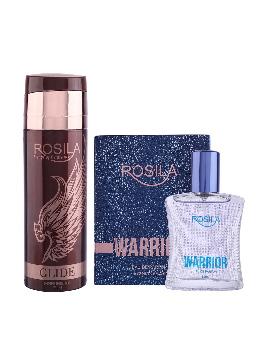 

ROSILA Set of Glide Deodorant Body Spray 200ml & Warrior Eau de Parfum 30ml, Bronze