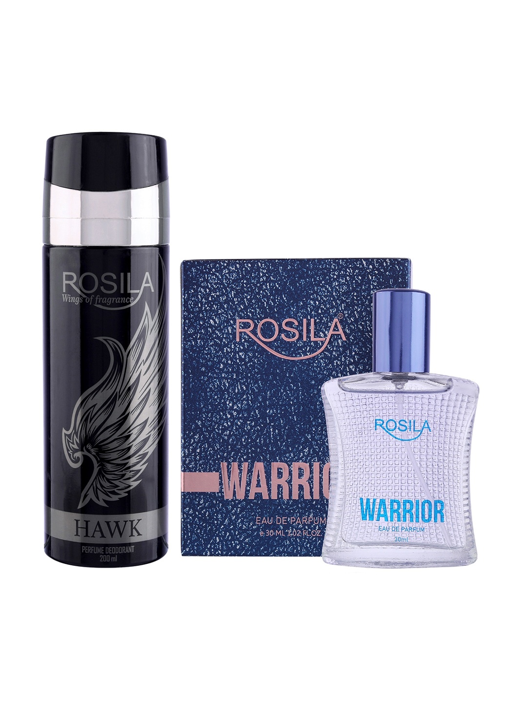

ROSILA Combo of Hawk Deodorant Body Spray 200 ml & Warrior Eau De Parfum 30 ml, Black
