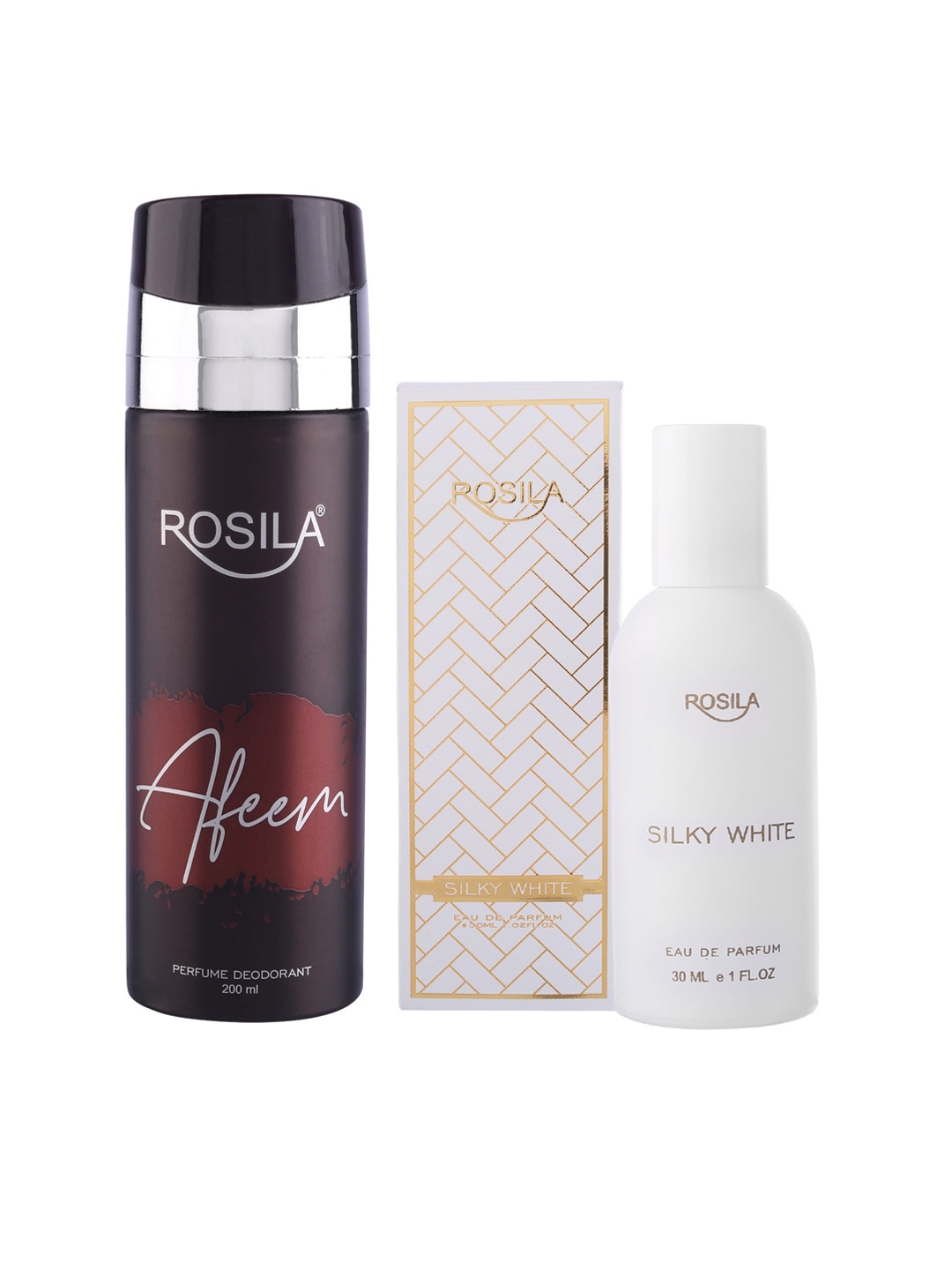 

ROSILA Combo of Afeem Perfume Deodorant 200 ml & Silky White Eau De Parfum 30 ml, Brown