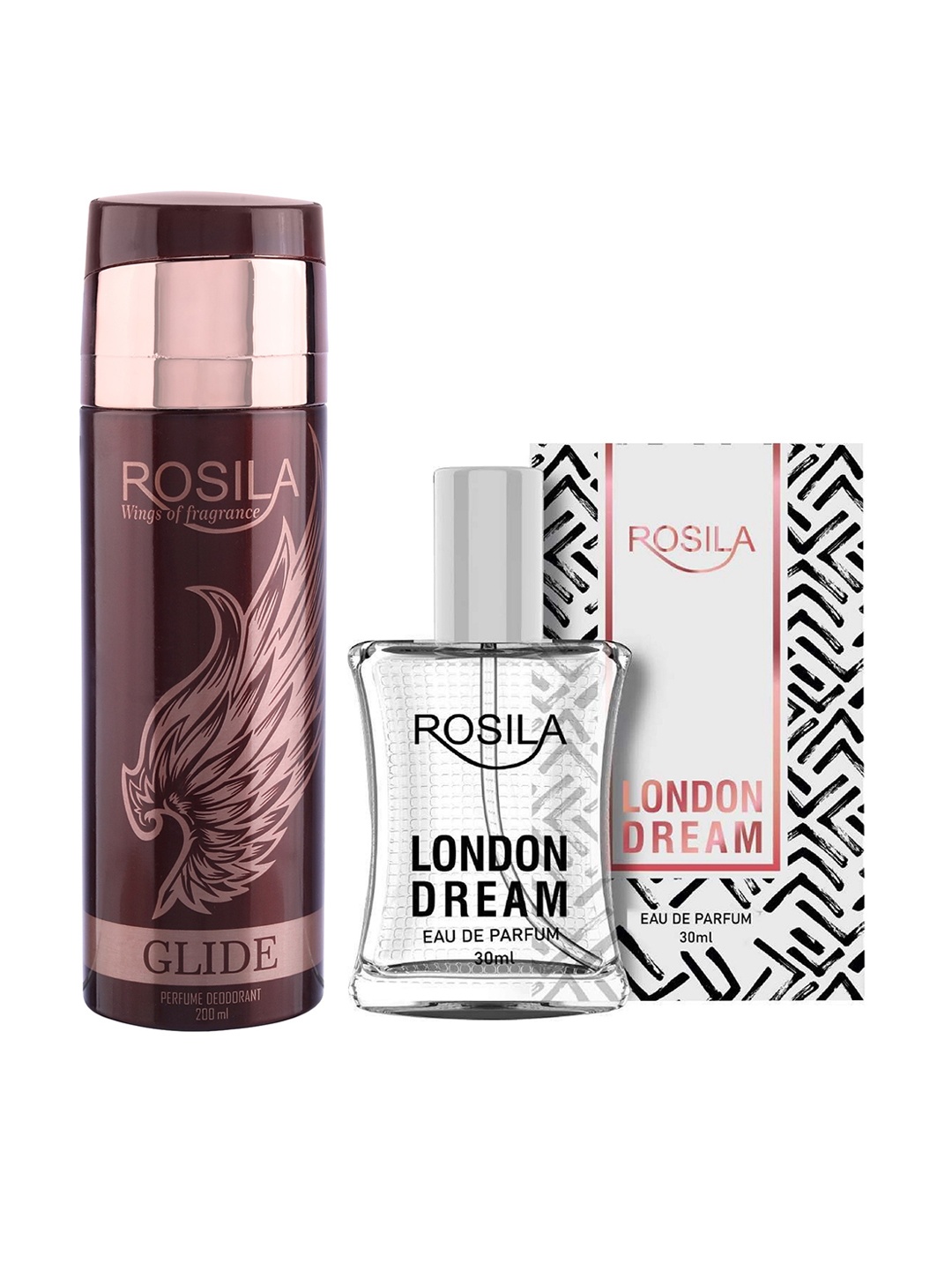 

ROSILA Glide Deodorant Body Spray 200ml With London Dreams Perfumee EDP 30ml, Rose gold