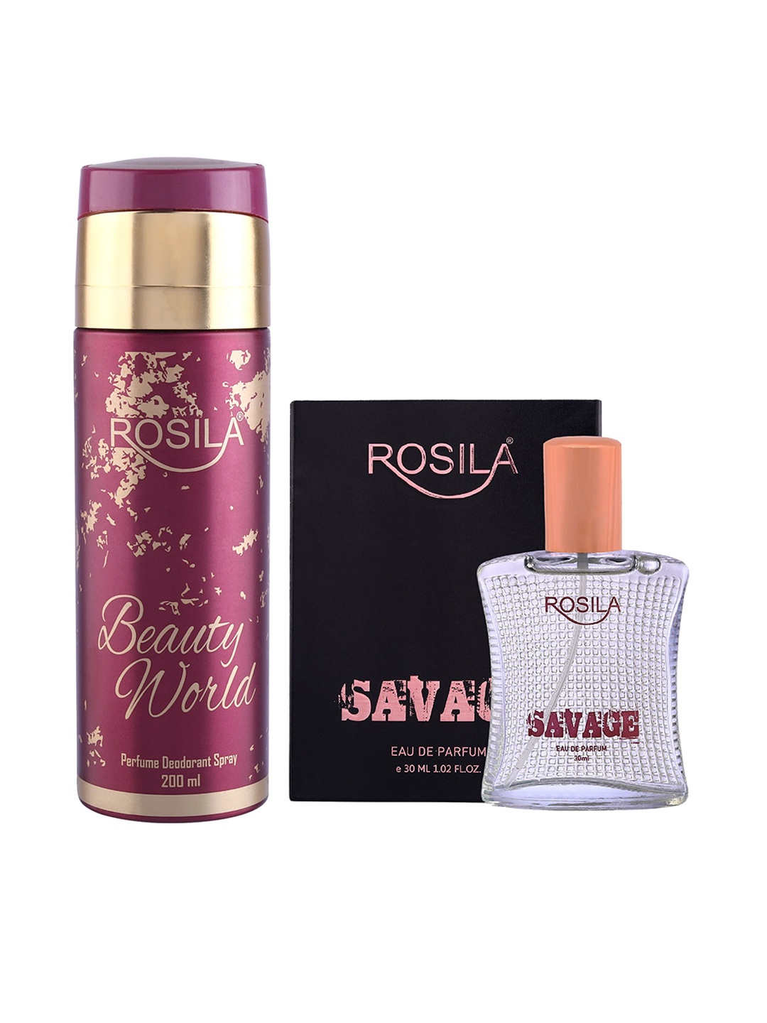 

ROSILA Combo of Beauty World Deodorant 200 ml & Savage Eau De Parfum 30 ml, Maroon