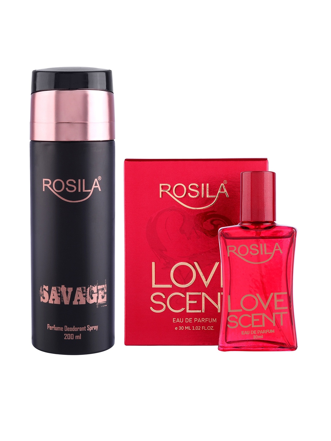 

ROSILA Set of Savage Deodorant Body Spray 200ml & Love Scent Eau de Parfum 30ml, Black