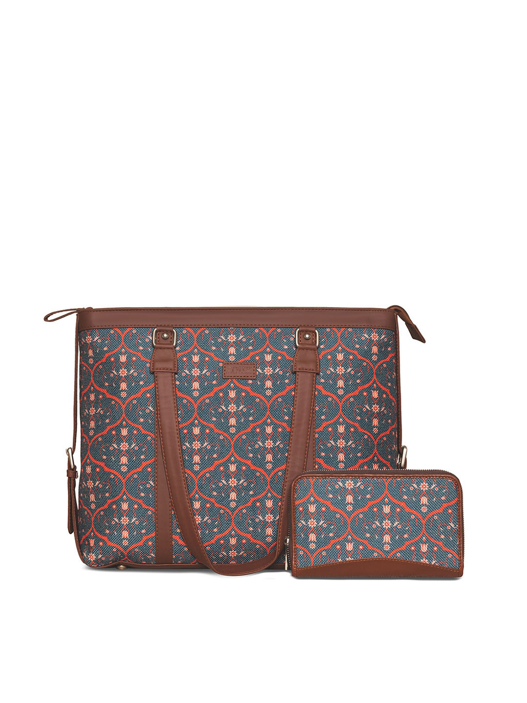 

ZOUK Navy Blue Ethnic Motifs Printed Structured Shoulder Bag with Cut Work