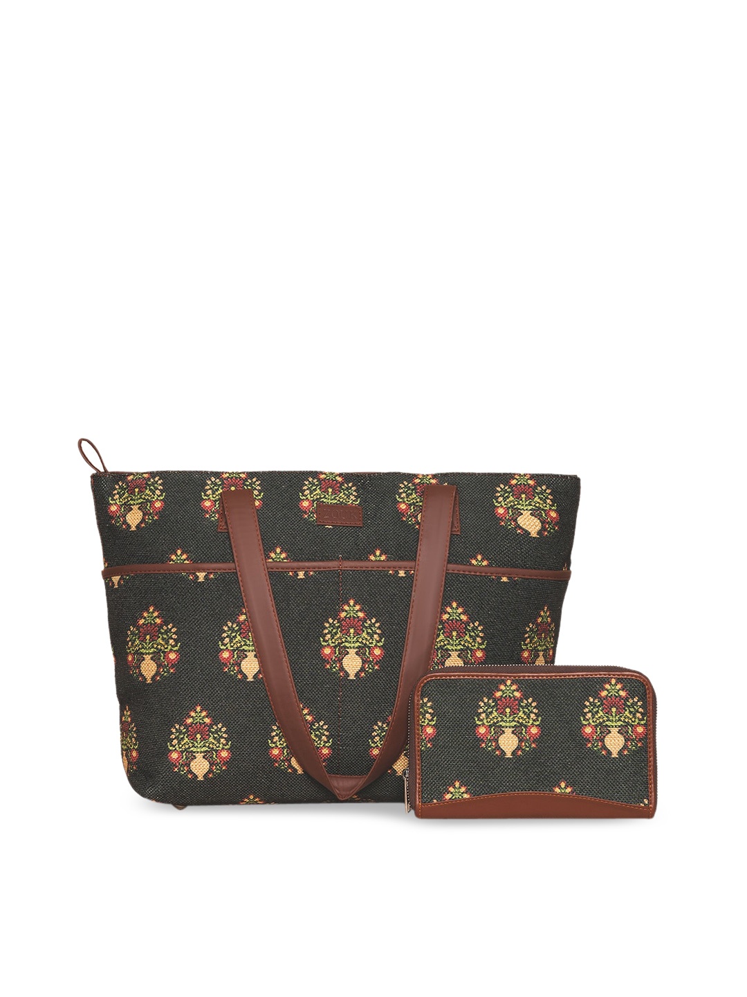 

ZOUK Green Floral Printed Structured Sling Bag with Cut Work