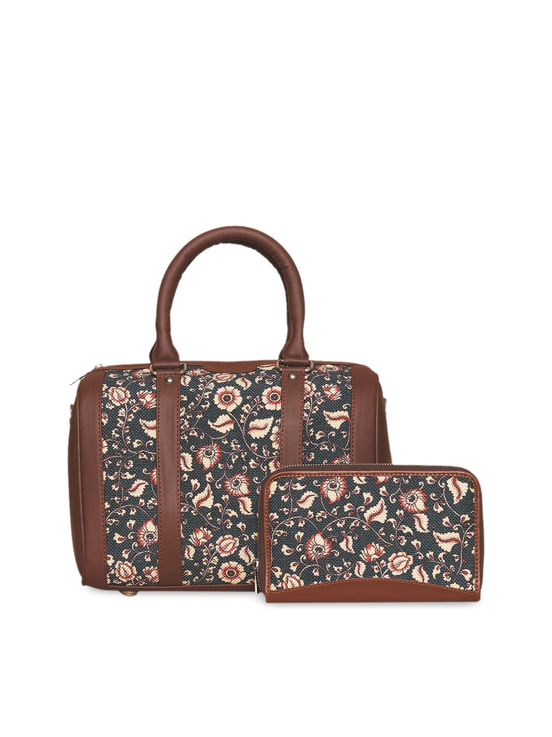 

ZOUK Blue Floral Printed Structured Handheld Bag with Tasselled