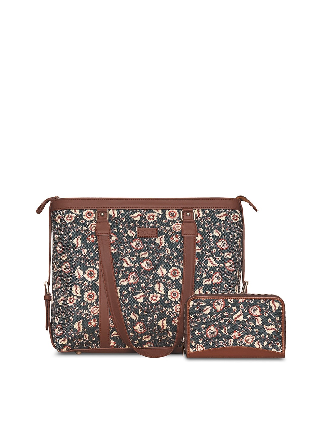 

ZOUK Blue Floral Printed Structured Hobo Bag