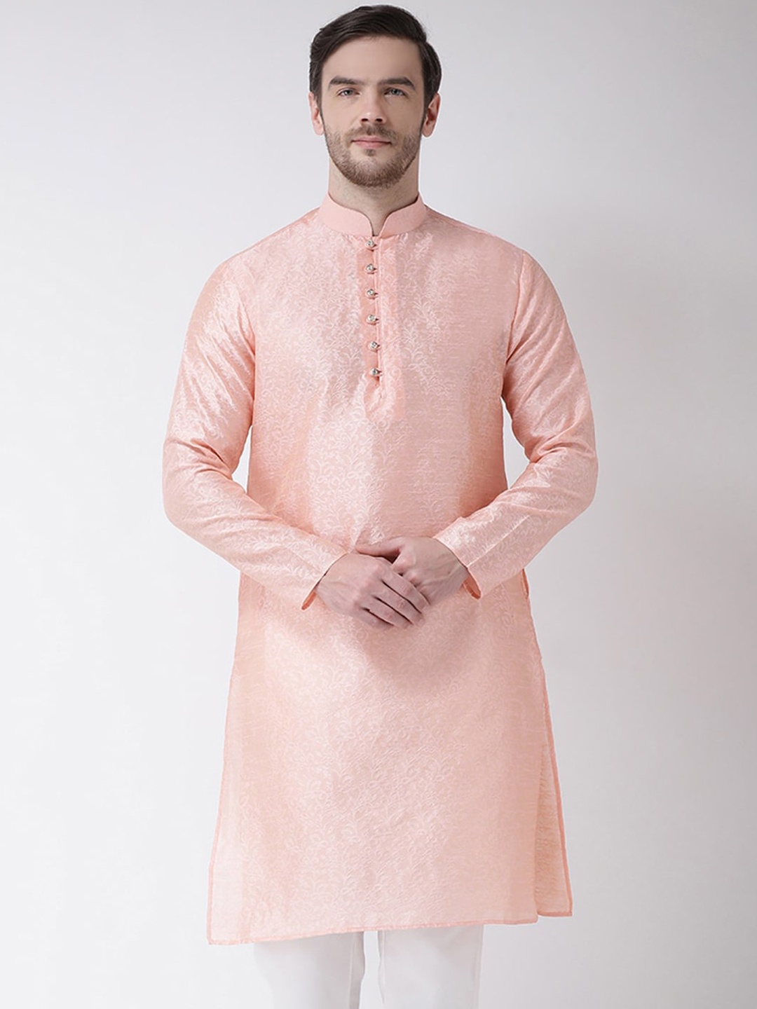 

SG LEMAN Men Peach-Coloured Jacquard Kurta