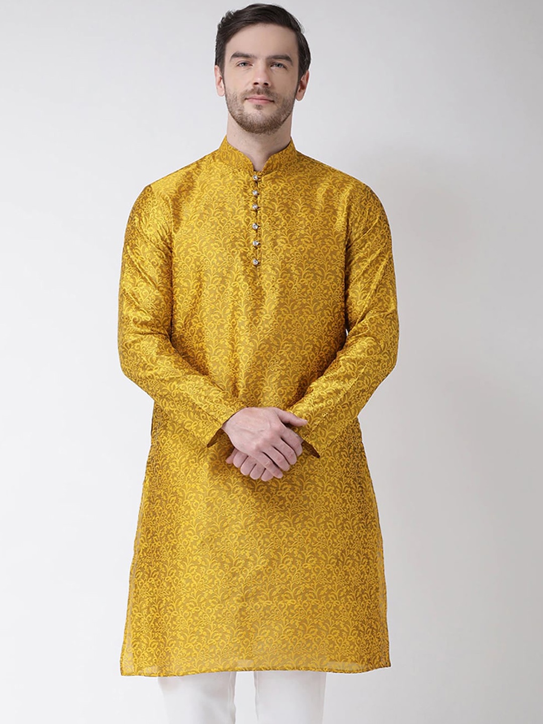 

SG LEMAN Men Yellow Thread Work Kurta