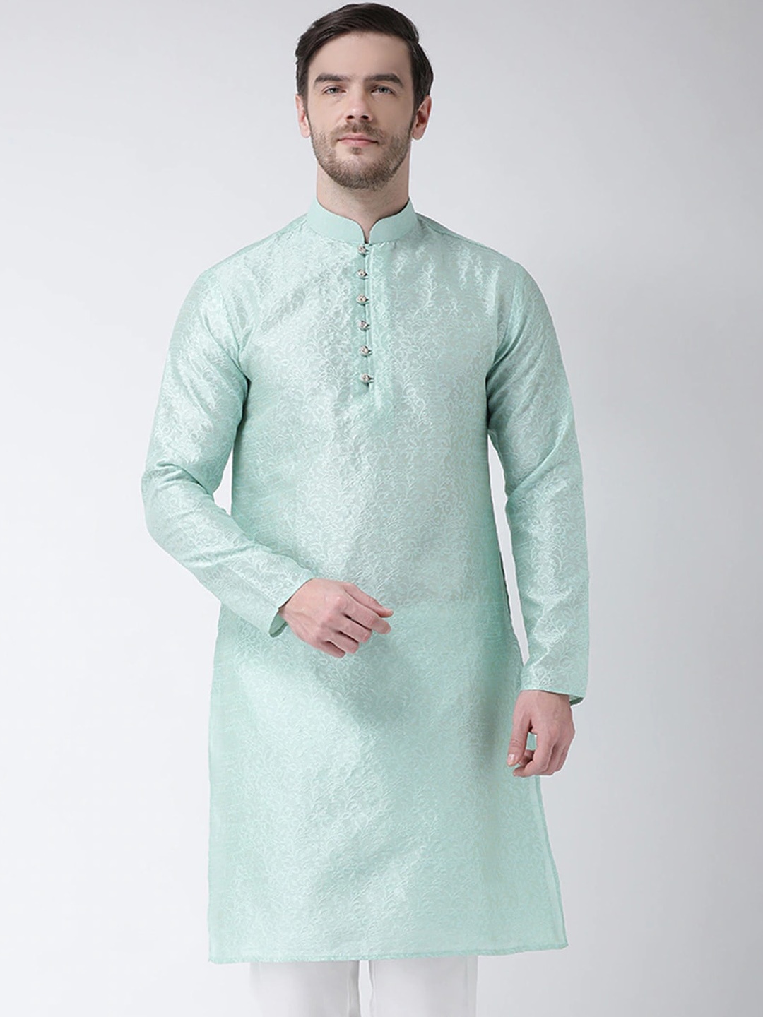 

SG LEMAN Men Sea Green Jacquard Kurta