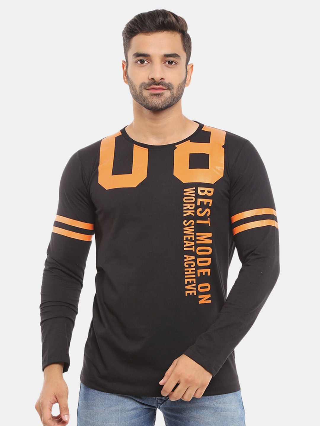 

V-Mart Men Black Typography Printed Applique Slim Fit T-shirt