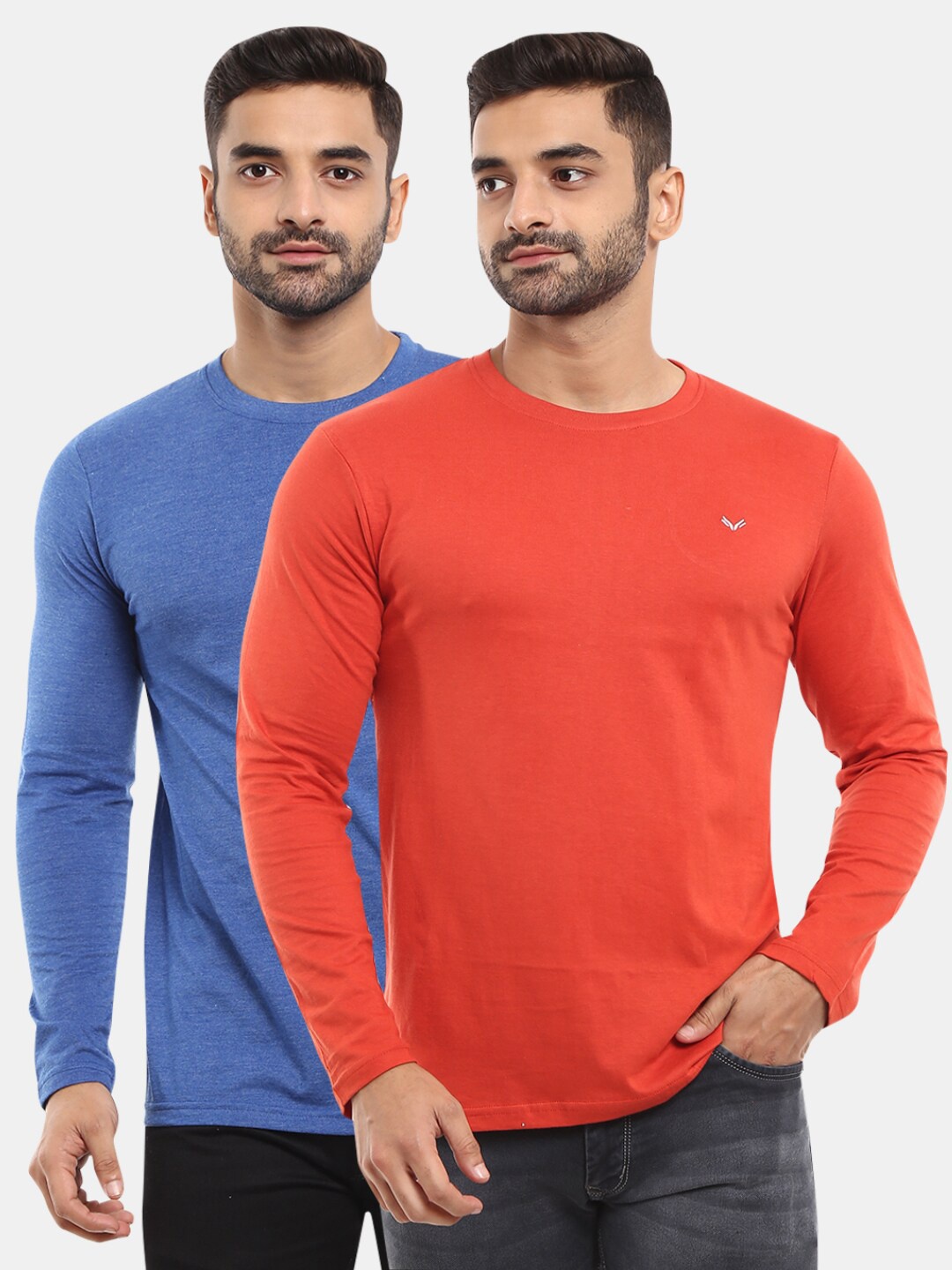 

V-Mart Men Blue & Orange Slim Fit T-shirt Pack Of 2