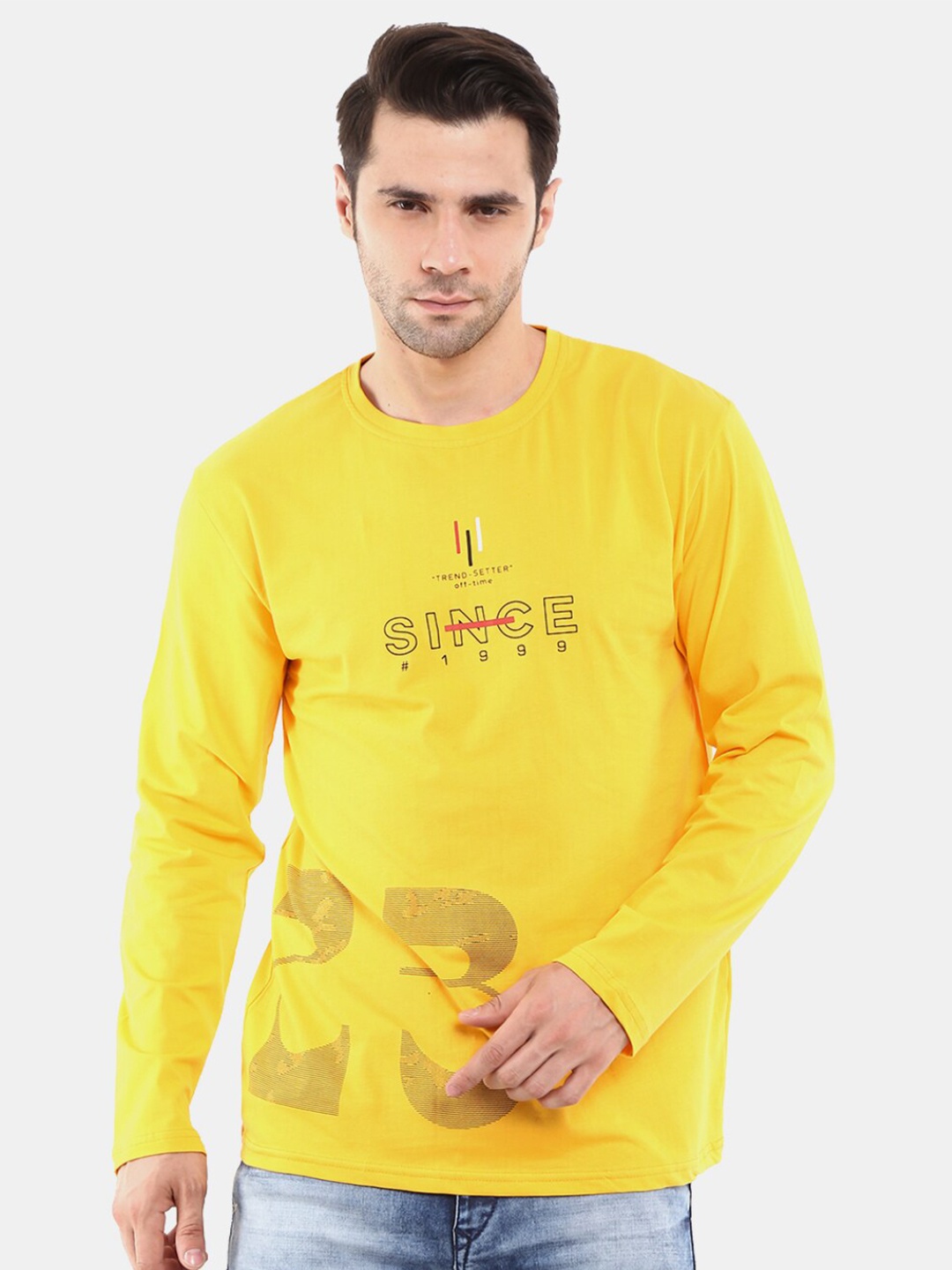 

V-Mart Men Mustard Yellow Typography Printed T-shirt