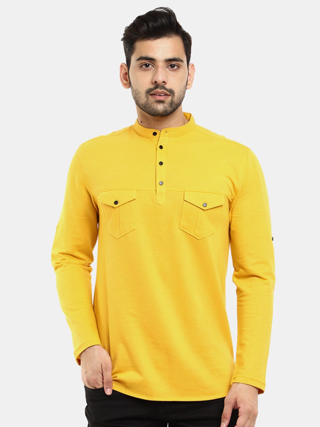 

V-Mart Men Mustard Yellow Mandarin Collar T-shirt