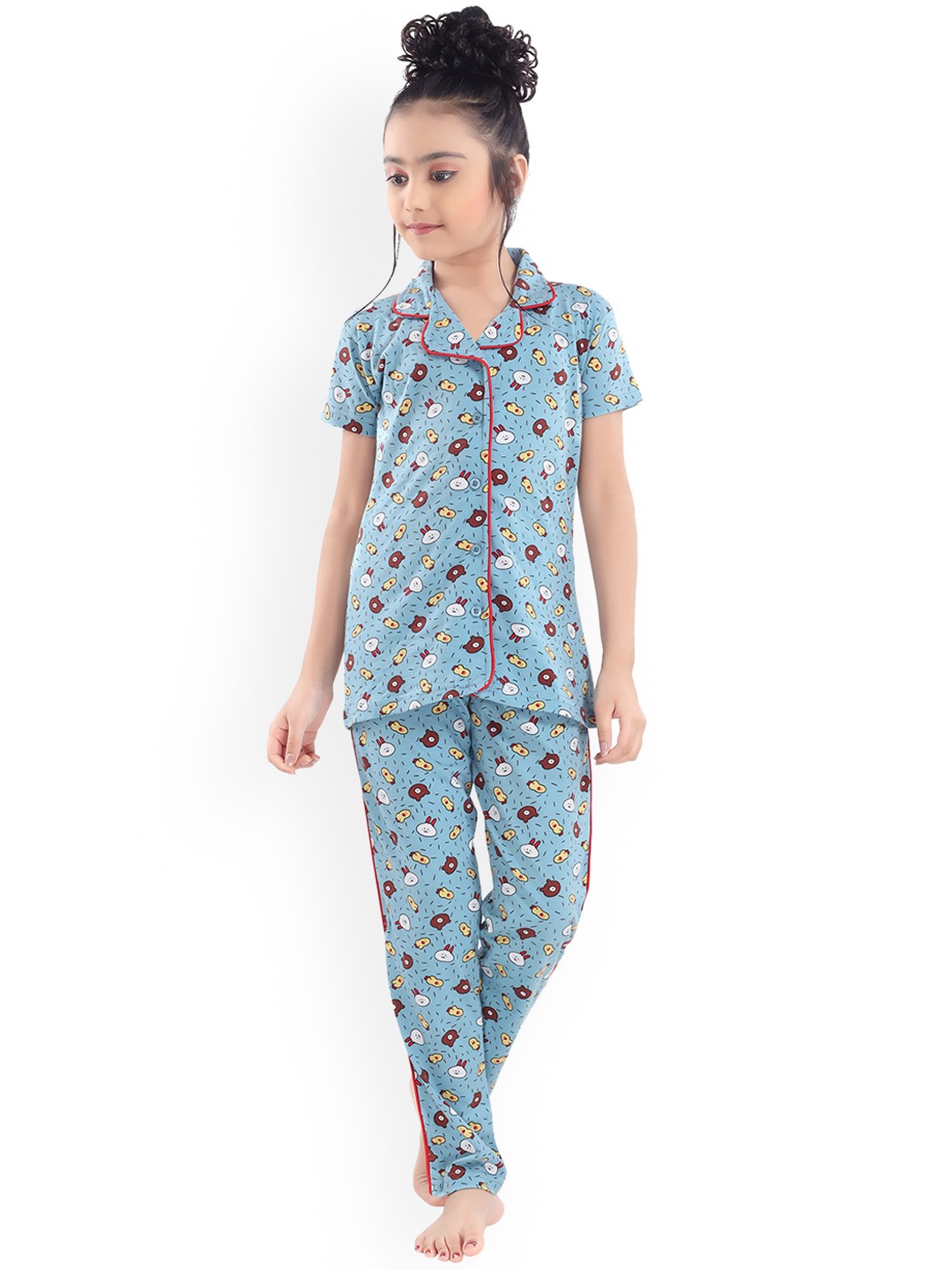 

9shines Label Girls Blue & White Printed Night suit