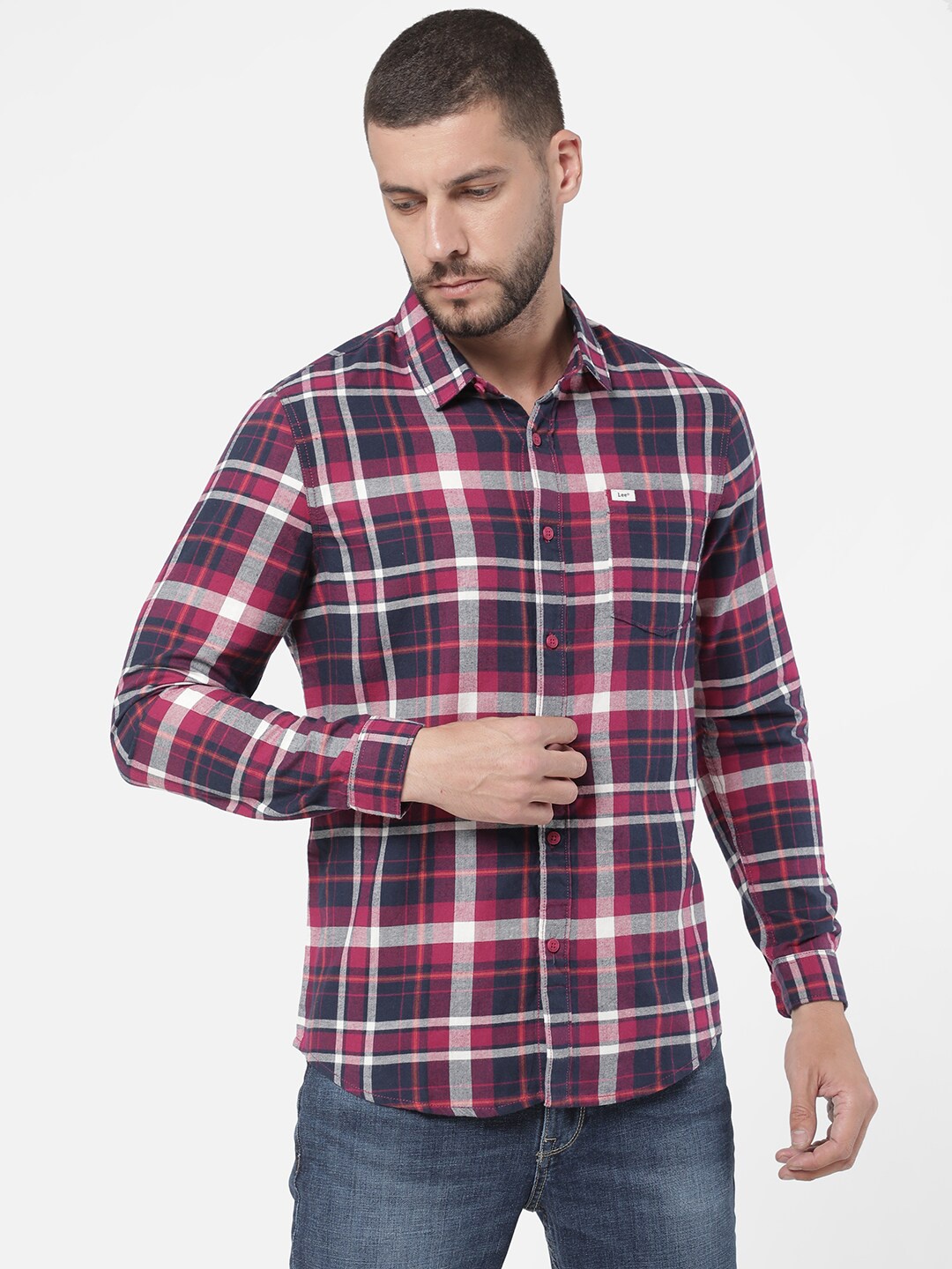 

Lee Men Pink Slim Fit Tartan Checks Checked Casual Shirt