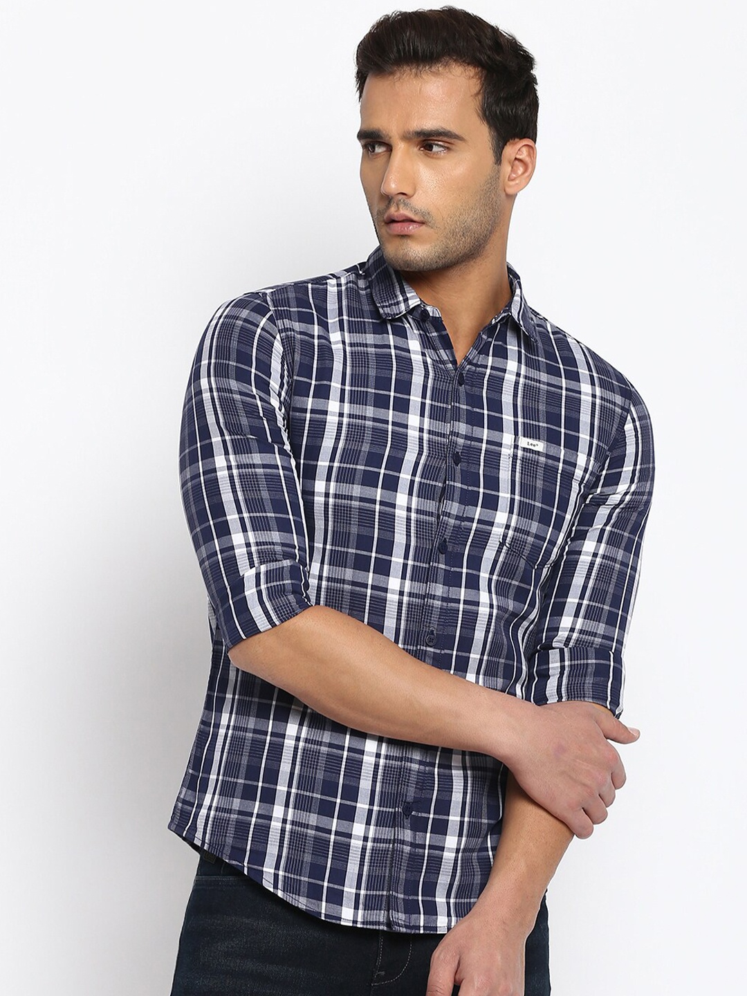 

Lee Men Navy Blue Slim Fit Tartan Checked Casual Shirt