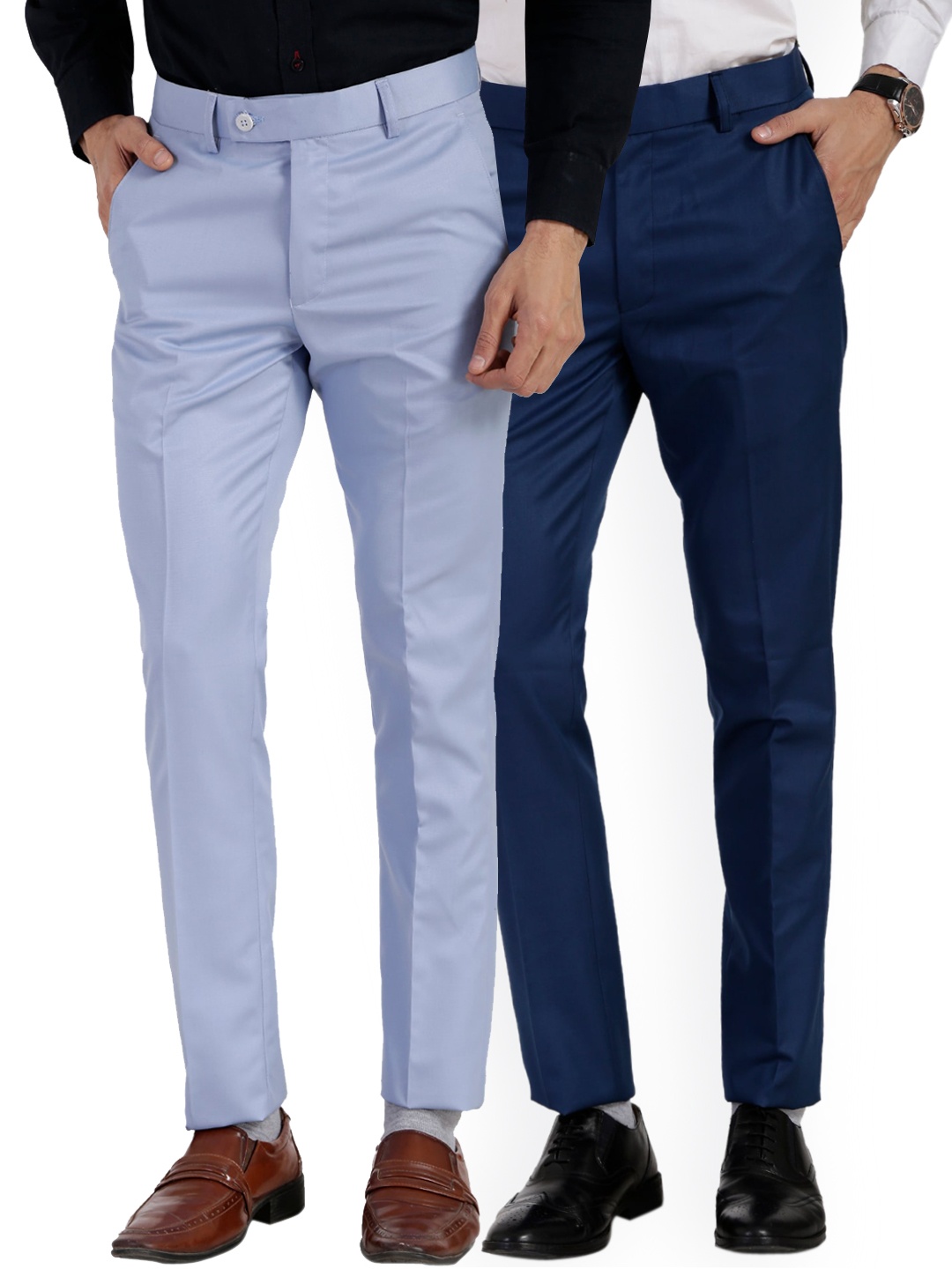 

Vandnam Fabrics Men Blue Smart Slim Fit Trousers