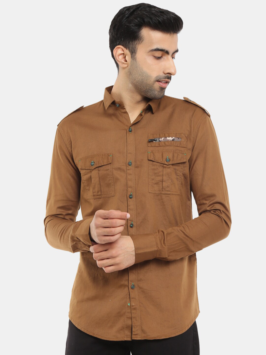 

V-Mart Men Khaki Slim Fit Casual Shirt