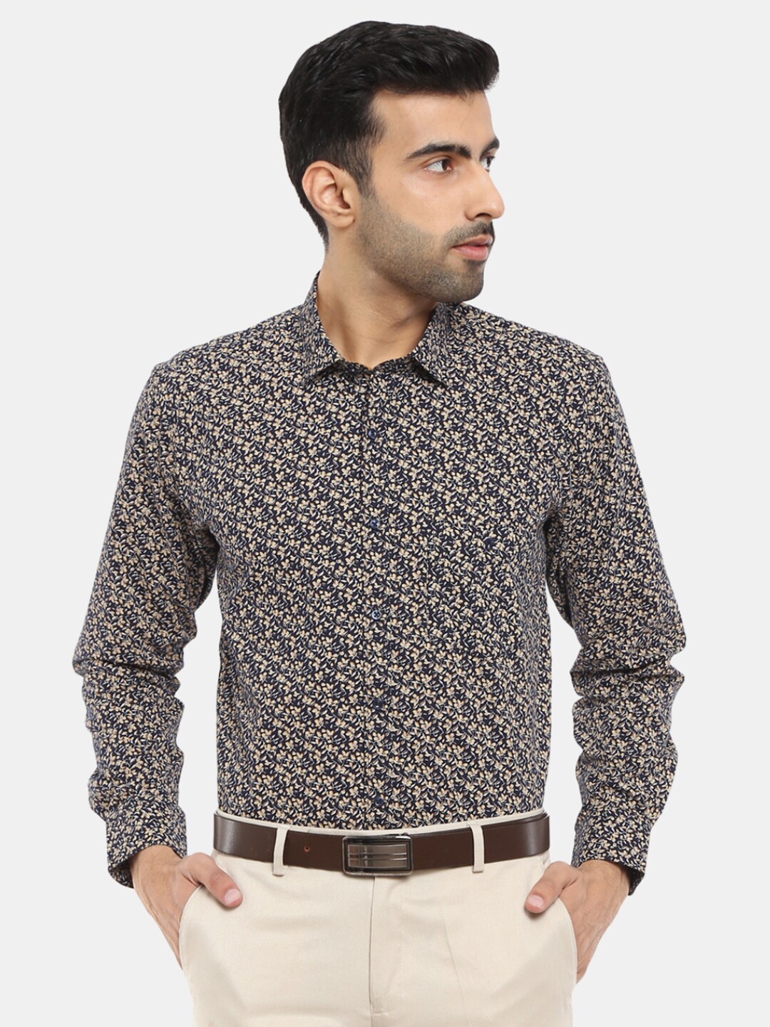 

V-Mart Men Navy Blue Floral Printed Cotton Formal Shirt