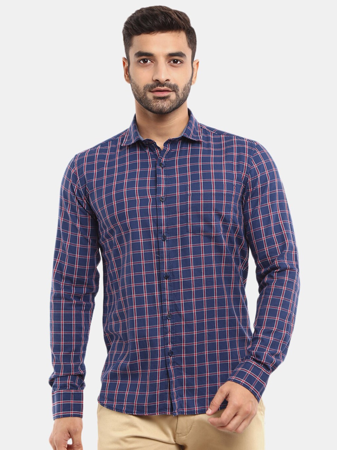 

V-Mart Men Navy Blue Slim Fit Checked Casual Shirt