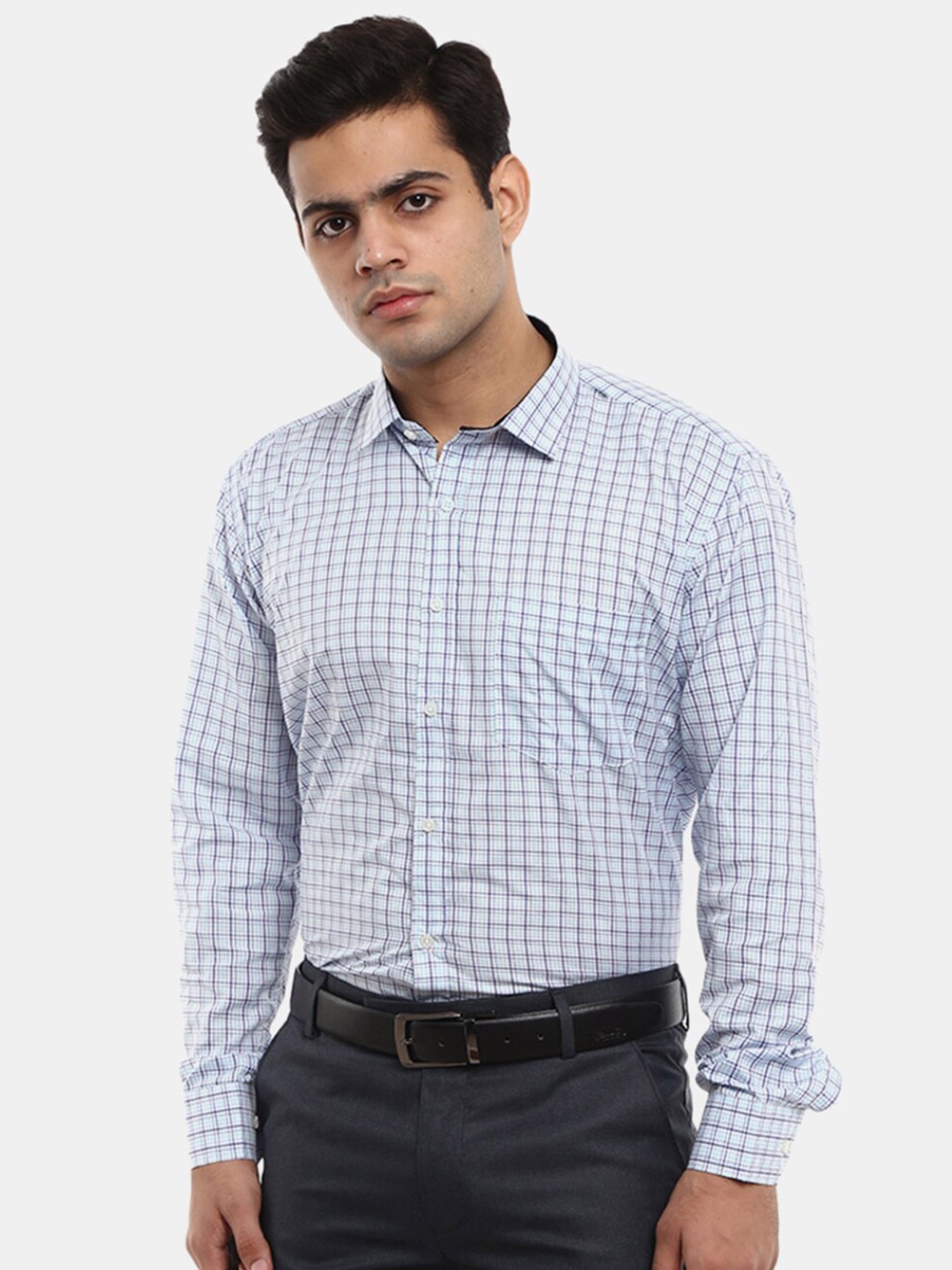 

J White by Vmart Men Blue Checked Formal Shirt