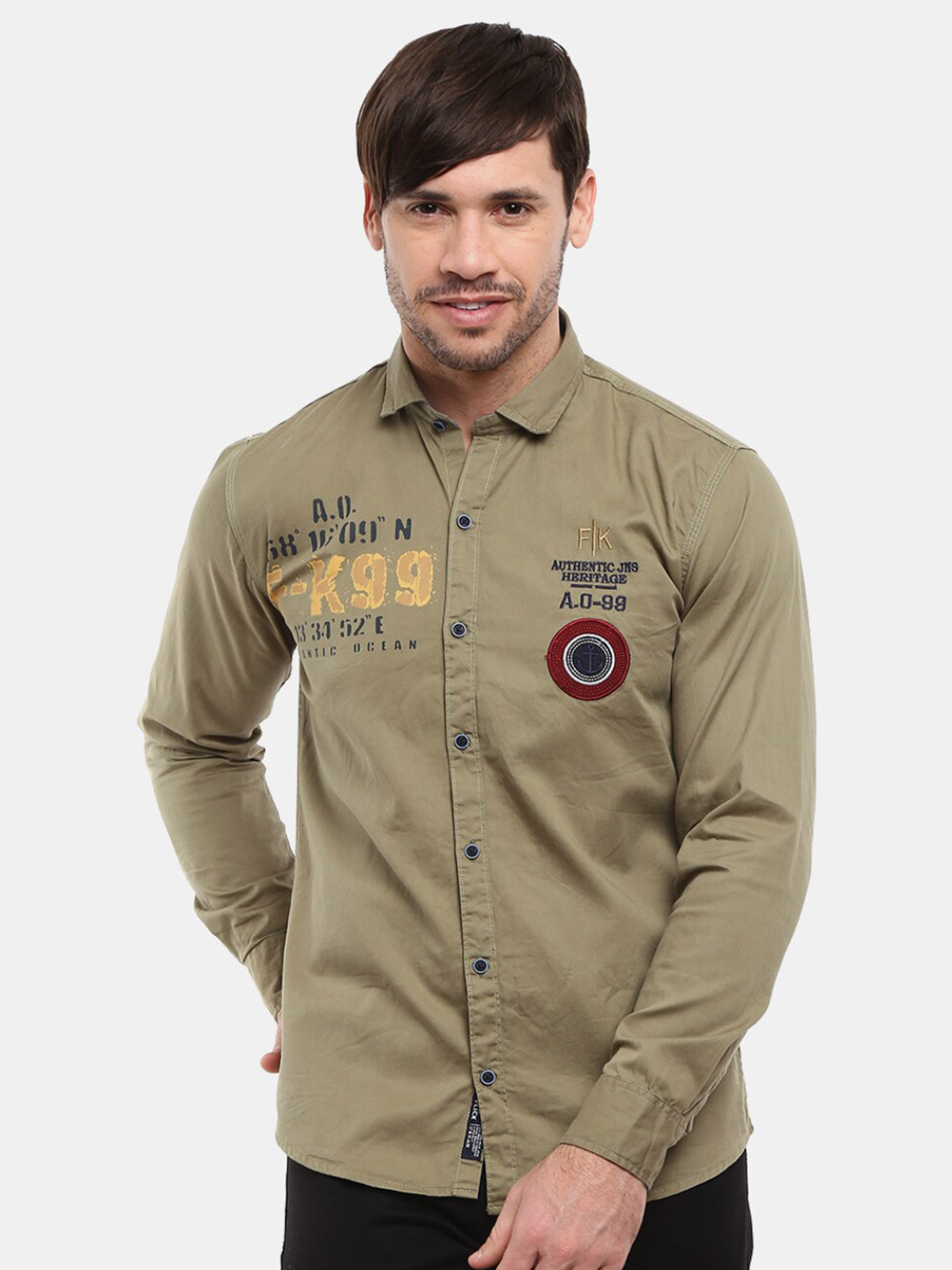 

V-Mart Men Olive Green Slim Fit Twill Cotton Casual Shirt
