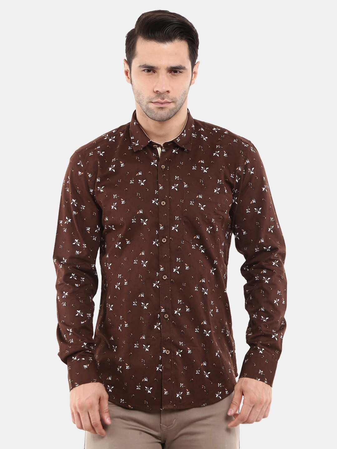 

V-Mart Men Brown Regular Fit Floral Printed Cotton Casual Shirt