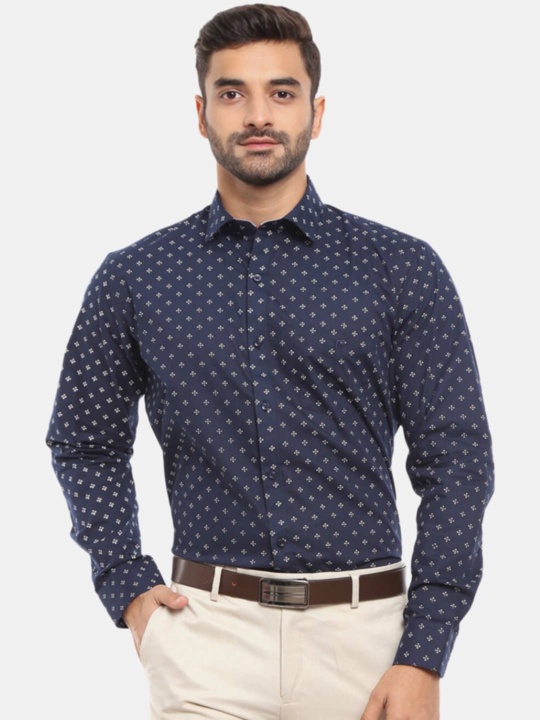 

V-Mart Men Navy Blue Printed Formal Shirt