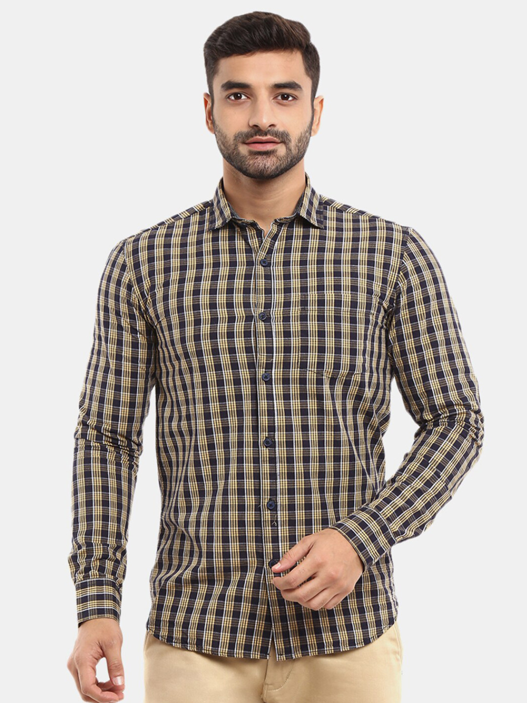

V-Mart Men Yellow Slim Fit Checked Casual Shirt