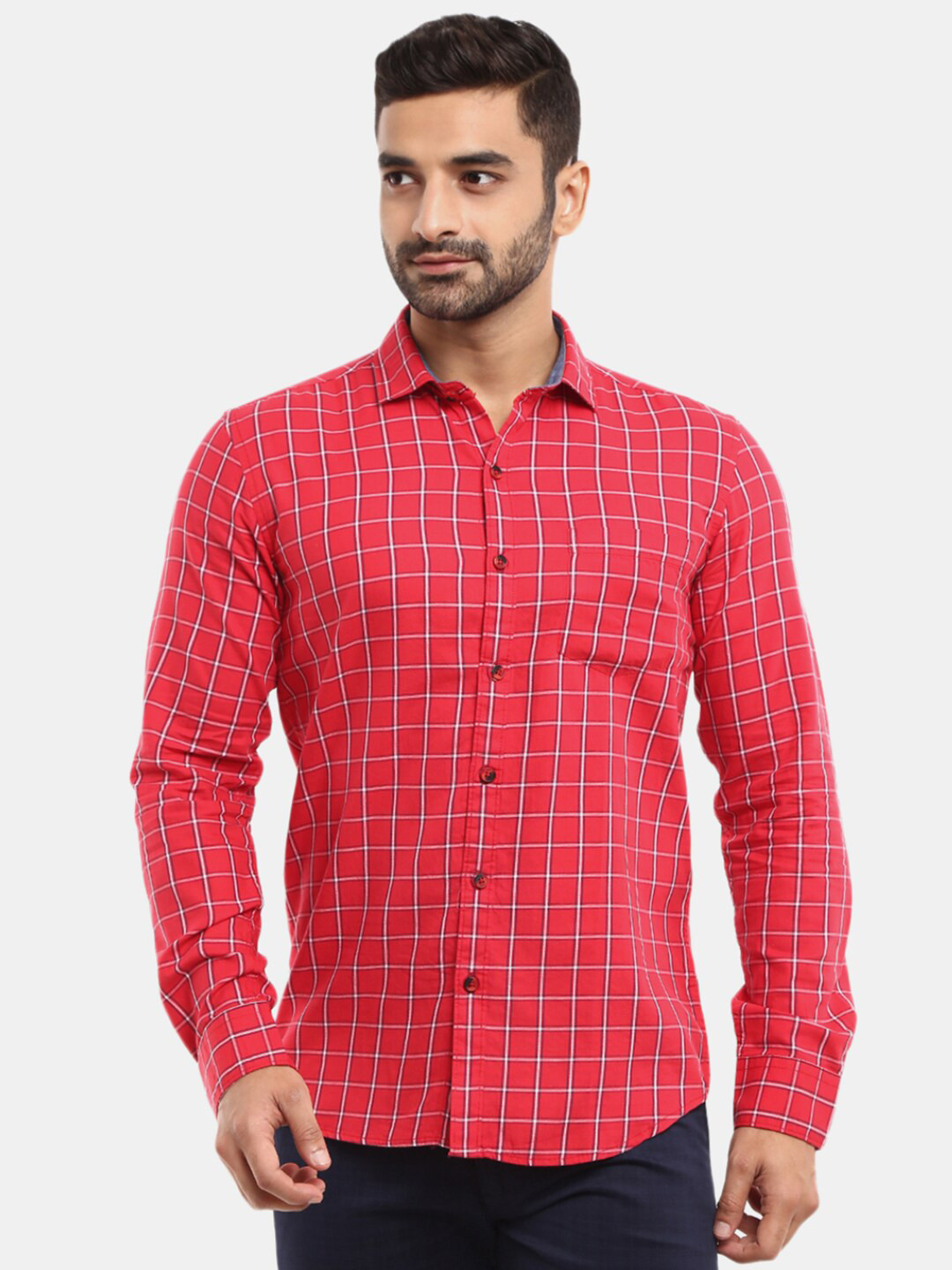 

V-Mart Men Red & White Slim Fit Grid Tattersall Checked Casual Shirt