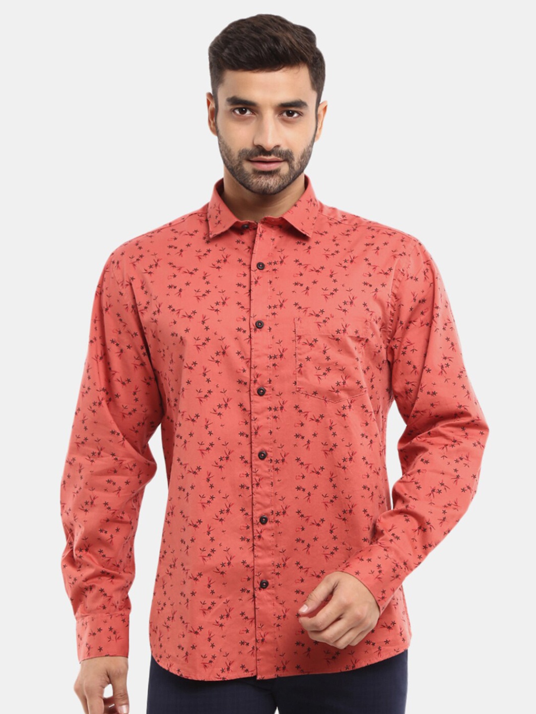 

V-Mart Men Rust Printed Cotton Casual Shirt