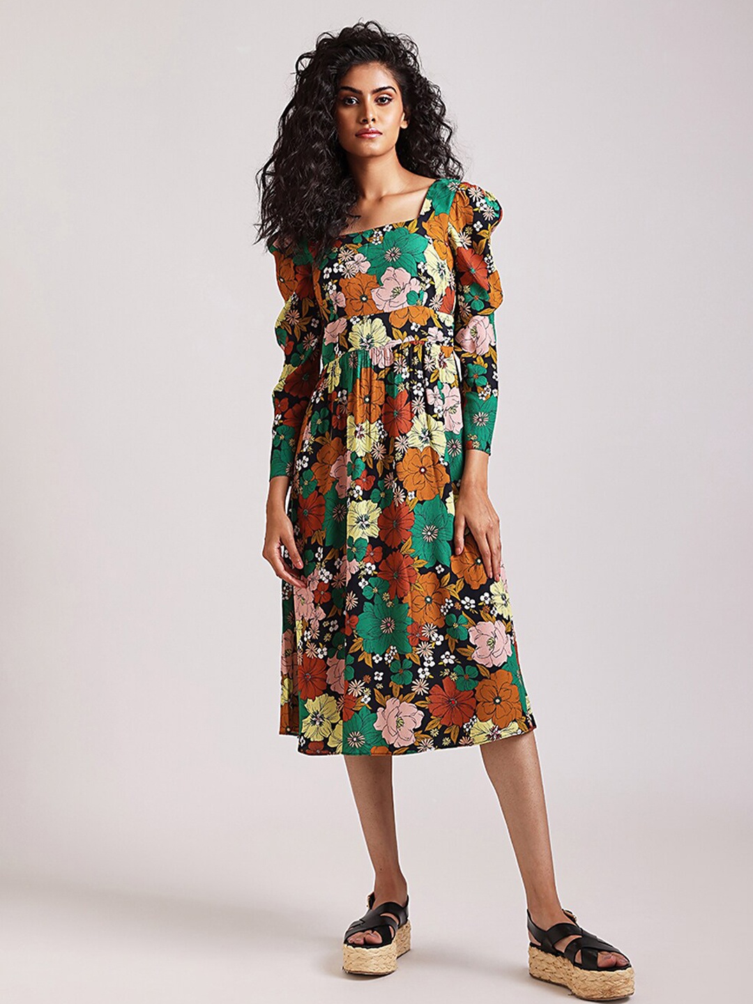 

COVER STORY Multicoloured Floral Printed A-Line Dress, Multi