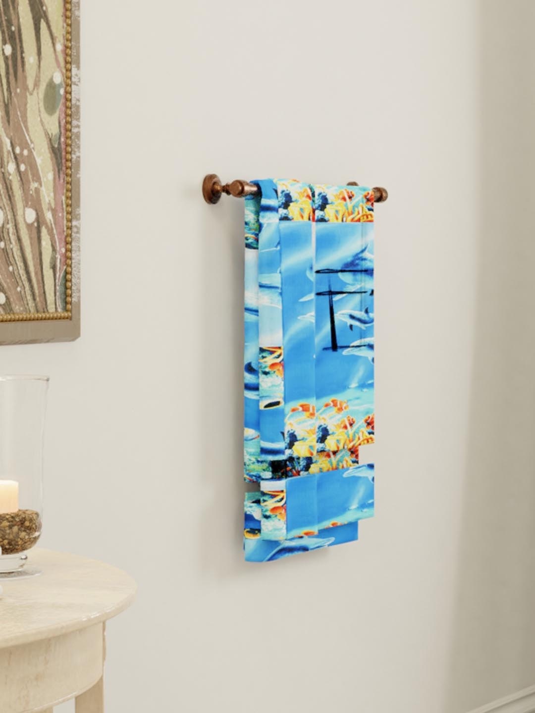 

Athome by Nilkamal Blue & Orange Printed 250 GSM Bath Towel