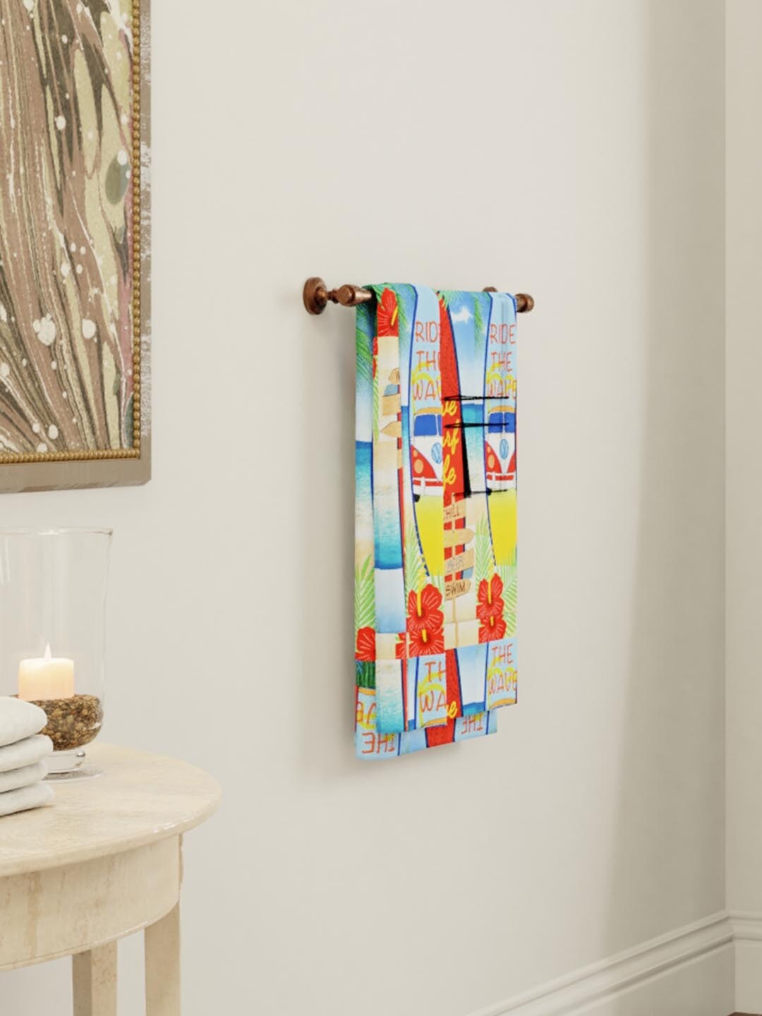 

Athome by Nilkamal Blue & Orange Surfing Board Printed Bath Towel