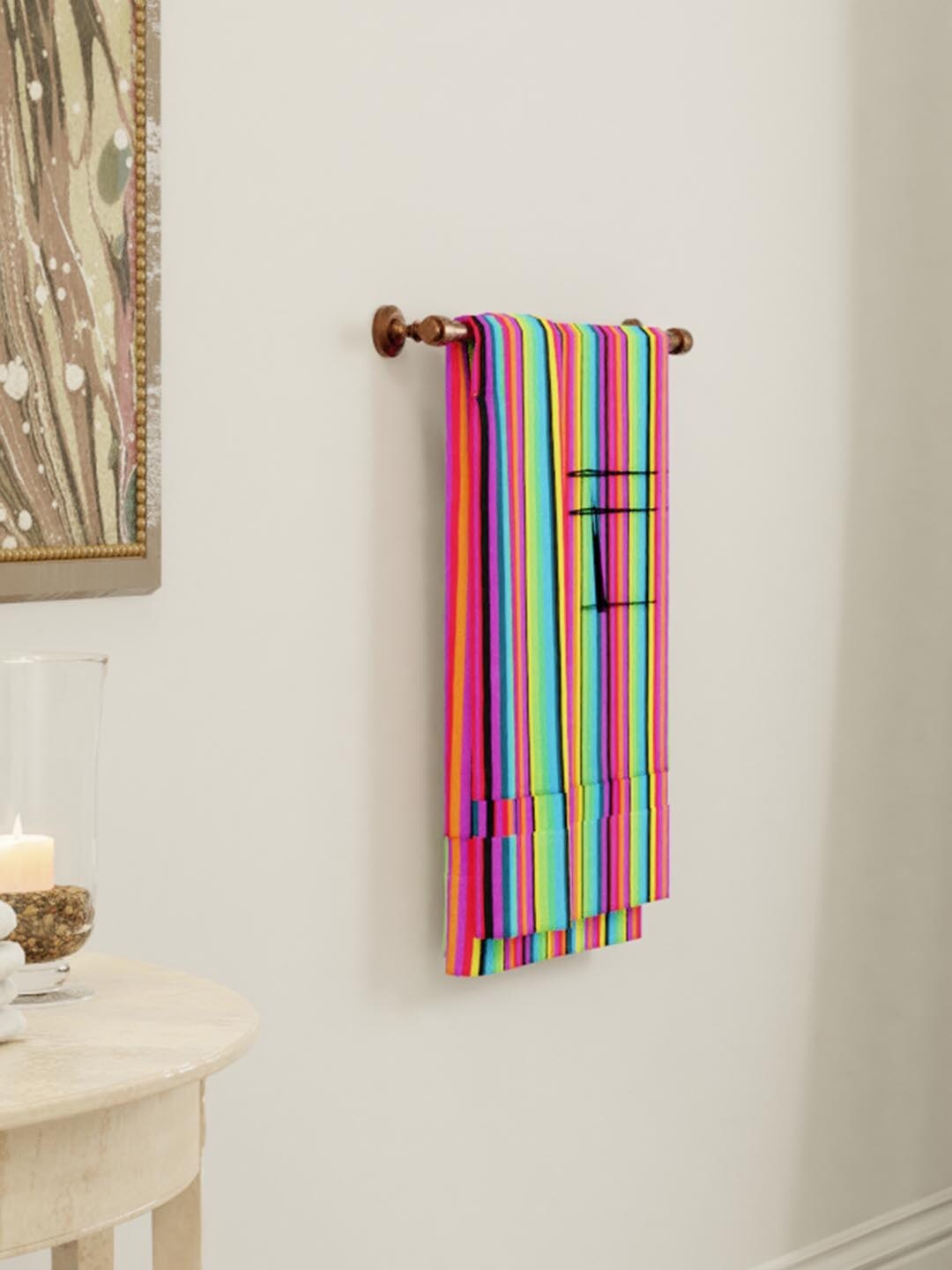 

Athome by Nilkamal Yellow & Purple Striped 250 GSM Bath Towel