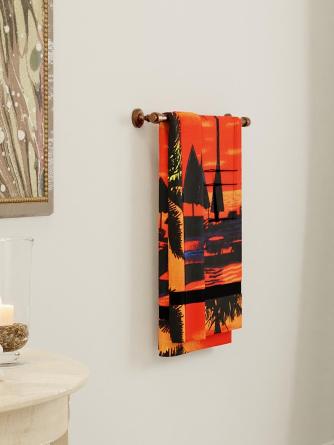 

Athome by Nilkamal Red & Black Printed 250 GSM Bath Towel