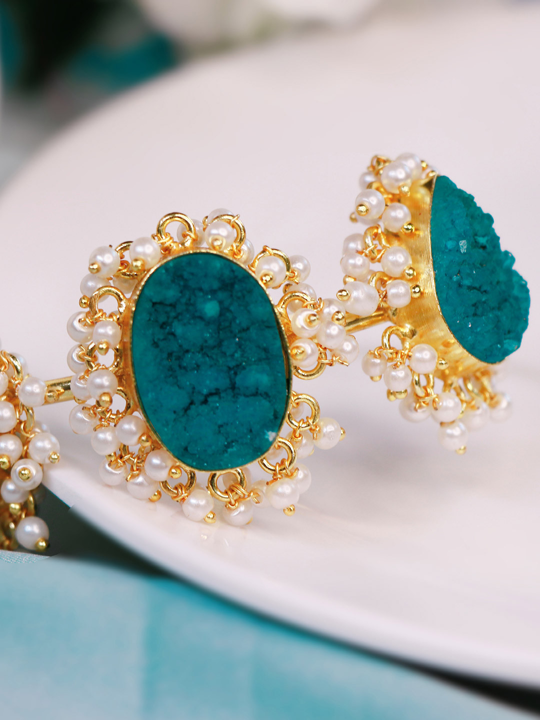 

Ishhaara Women Blue Brass Aquamarine Handcrafted Brass-Plated Cuff Bracelet